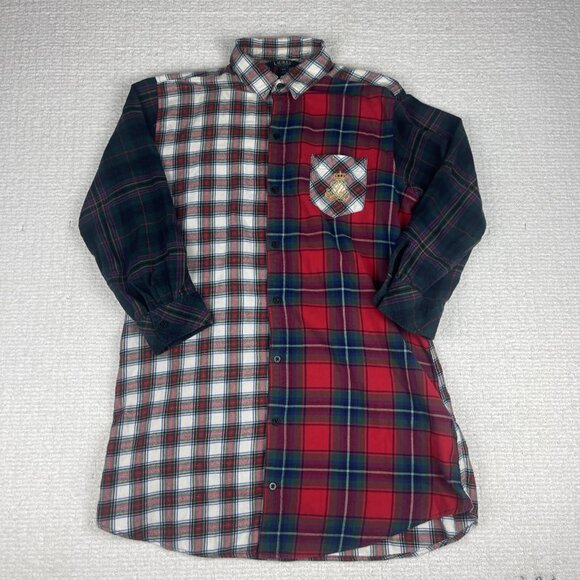 Lauren Ralph Lauren Plaid Cotton Shirt Dress Check Sz M Multicolor Retro - Picture 1 of 16